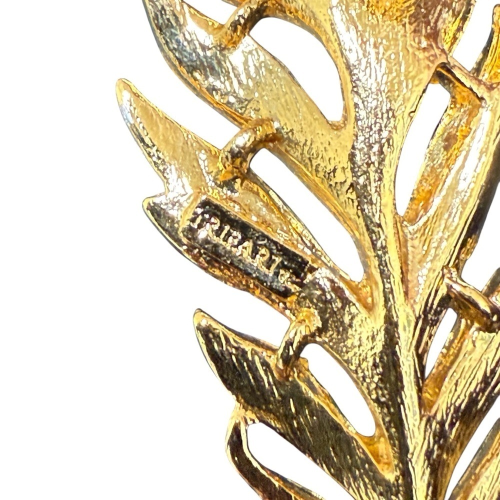 Vintage Trifari Gold Tone Feather Leaf Brooch Pin 4” Modernist Statement - Picture 3 of 4